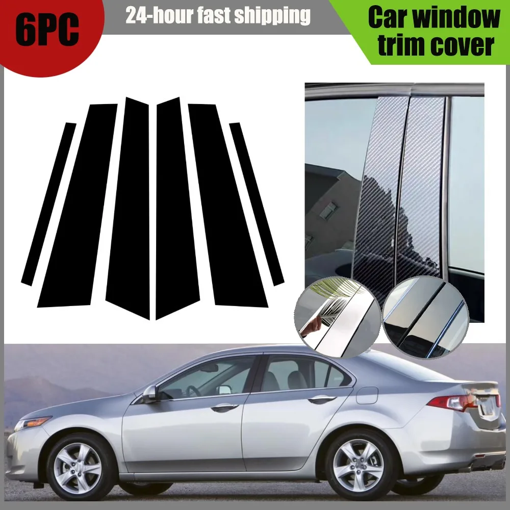 

6PCS Gloss Black Pillar Posts Silver Carbon Fit For Acura TSX CU 2008-2014 2009 Window Decor Door Side Mouliding Trim Cover