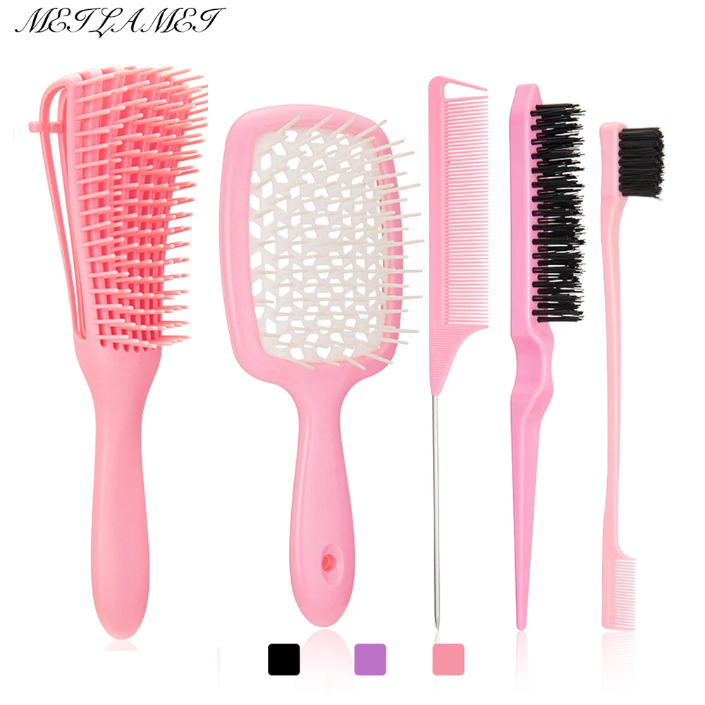 5pcs Set Detangling Hair Brush Knots Detangler Scalp Massage Comb  Dual Edge Brush Styling Comb for Curly/Straight/Wet/Dry Tools