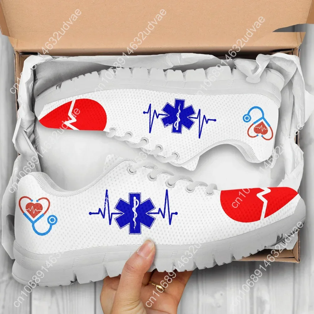 Brand Designer Medical ECG Flat Shoes For Hospital Worker Heart Beat Blue EMT Print Lace Up Sneaker Mujer Zapatos