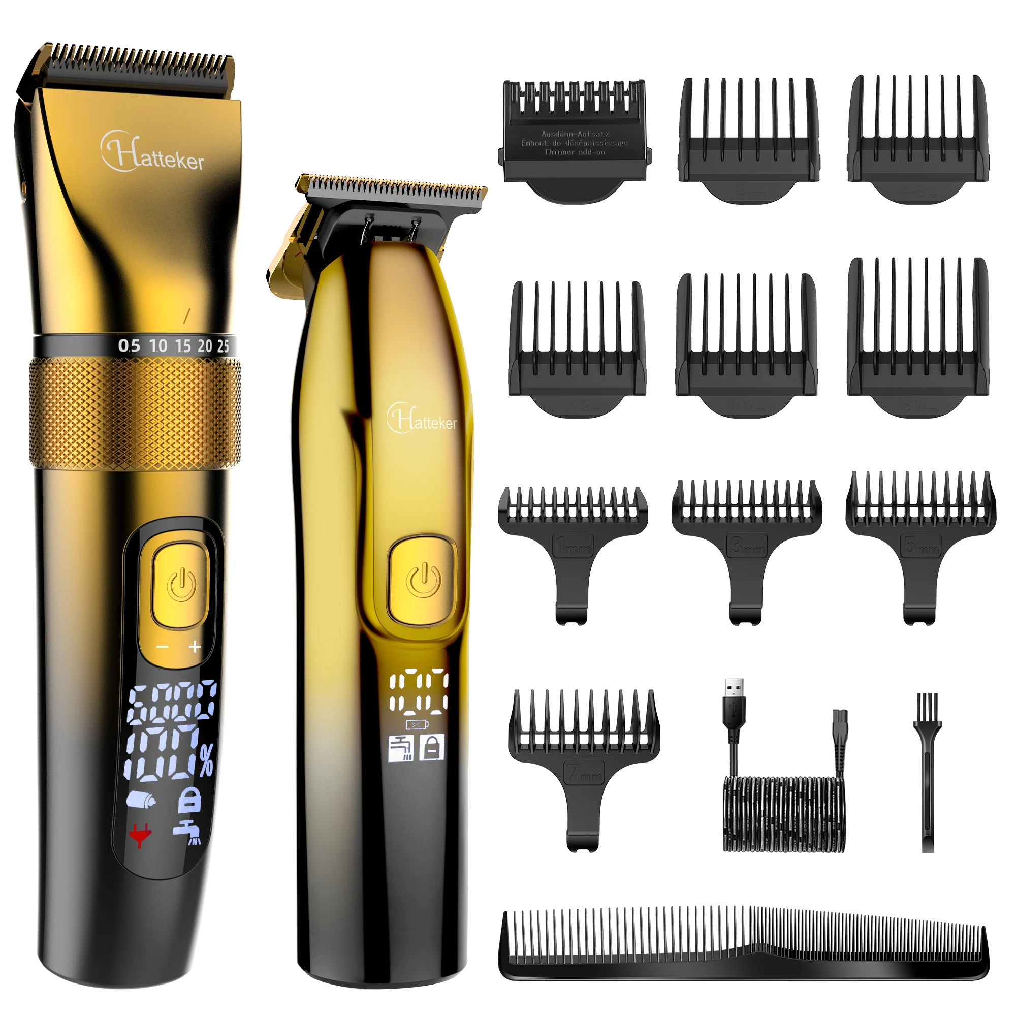 HATTEKER Professioneller Haarschneider für Männer, kabelloses Metall-Friseur-Trimmer-Set, Haarschneidemaschine zum Haarschneiden, Pflegeset