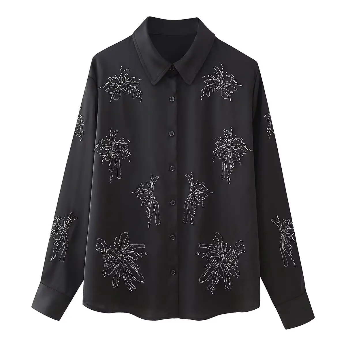 Fashionable Chinese Style Long Sleeve Shirt And Pants Set Beaded Embroidery Women's Autumn Collection Elegant Classy Outfit