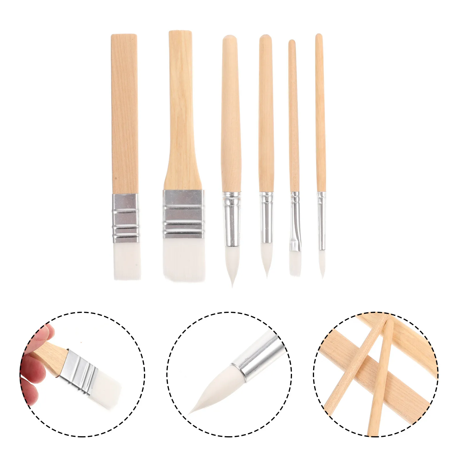 6Pcs Painting Brush Set Nylon Bristles Moderate Elasticity Thick Grip for Watercolor Drawing Drafting Art Learning Portable