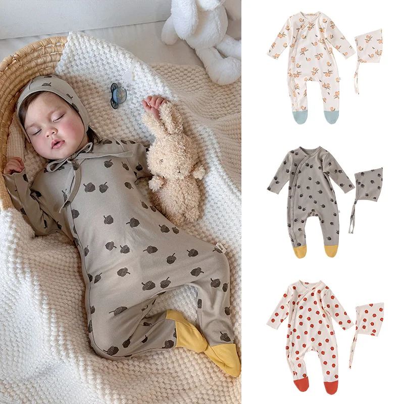 

RomperDew Baby Cotton Footed Onesie Pajamas for Men and Women Baby Long-sleeved A Newborn Baby Hajama Crawling Clothes Footies
