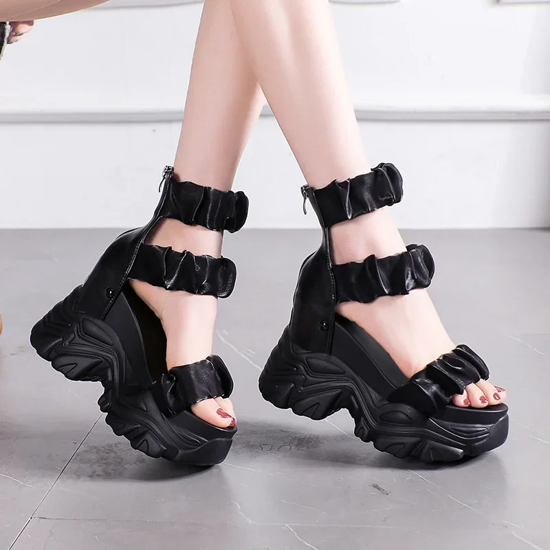 Summer Sandals 10CM Wedge Heels Sneakers New Women Beach Flip Flop High Platform Casual Sandals Breathable Walking Slippers