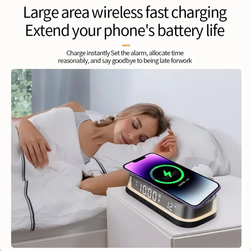 Multifunctional 15W Desktop LED Light Digital Alarm Clock Custom Clocks Wireless Charger for Wholesale
