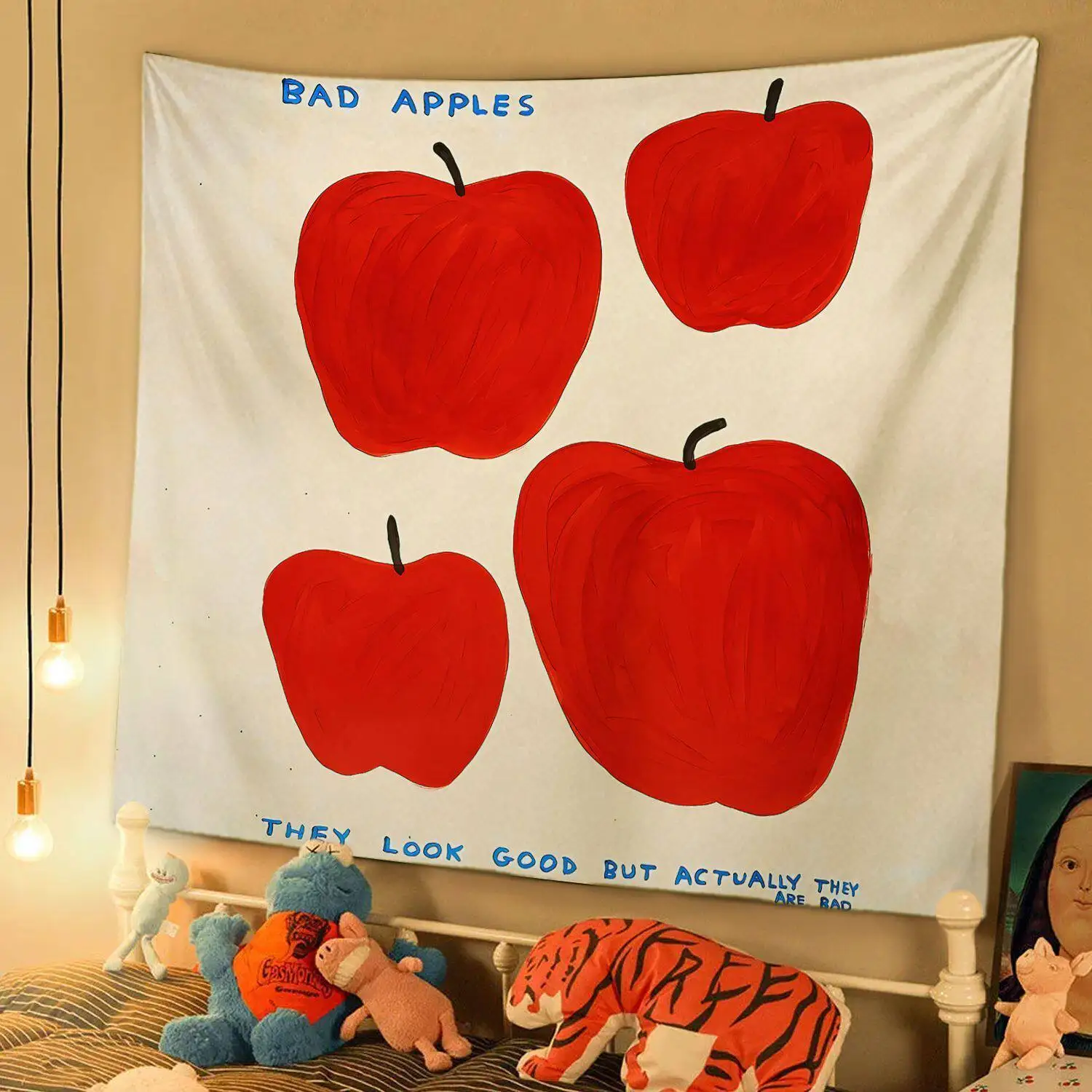 VIKAMA Funny Slogan Tapestry Nordic Style Wall Hanging Bad Apples Design for Teen Girl Bedroom Home Decoration