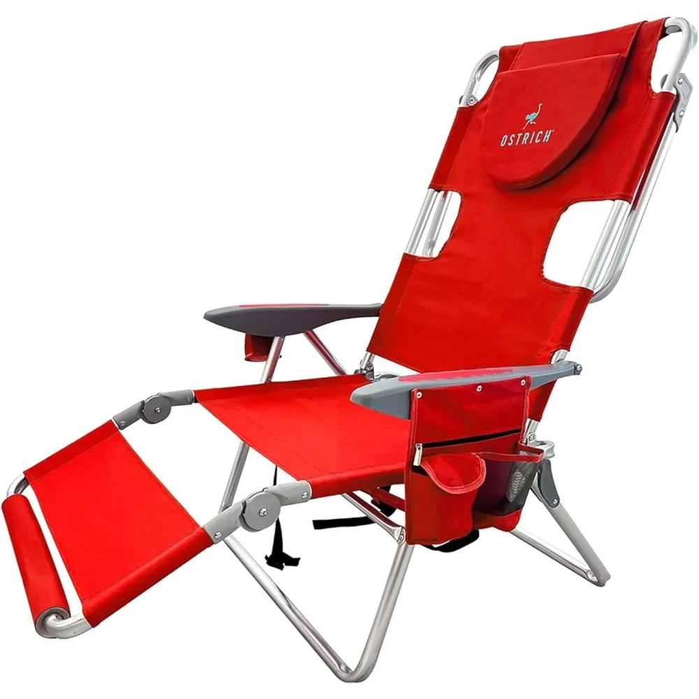 

Backpack 3N1 Chair - with Cooler Bag, Portable, Reclining Lounger for Tanning - Face Hole for Reading on Stomach, Aluminum (Red