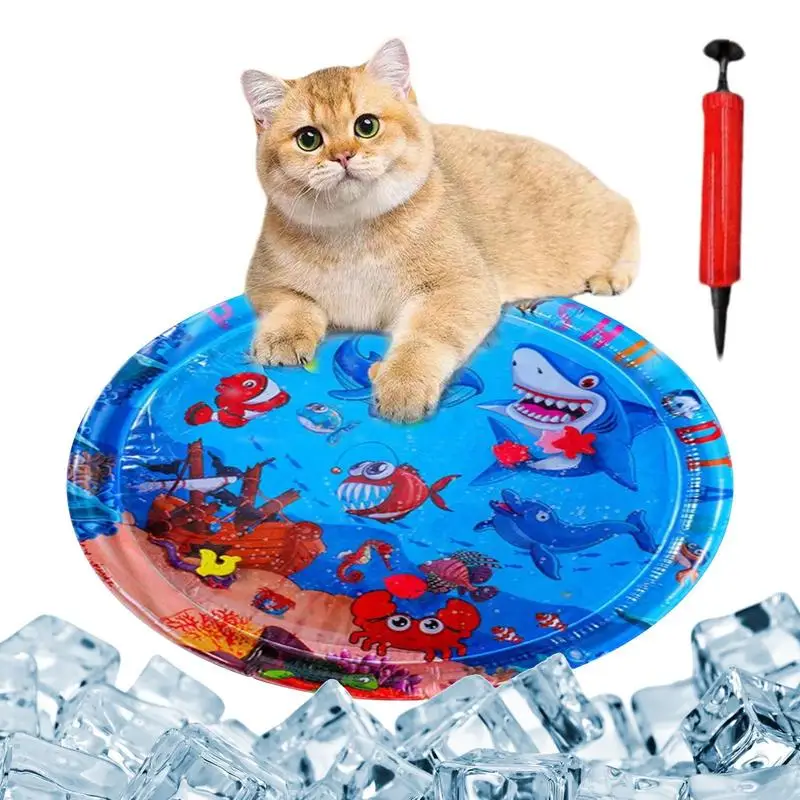 Cats Dogs Pet Cooling Mat Thickened Inflatable Water Mats With Fish Sea Ocean Theme Sensory Toy Portable Sofa Floor Pets Toys