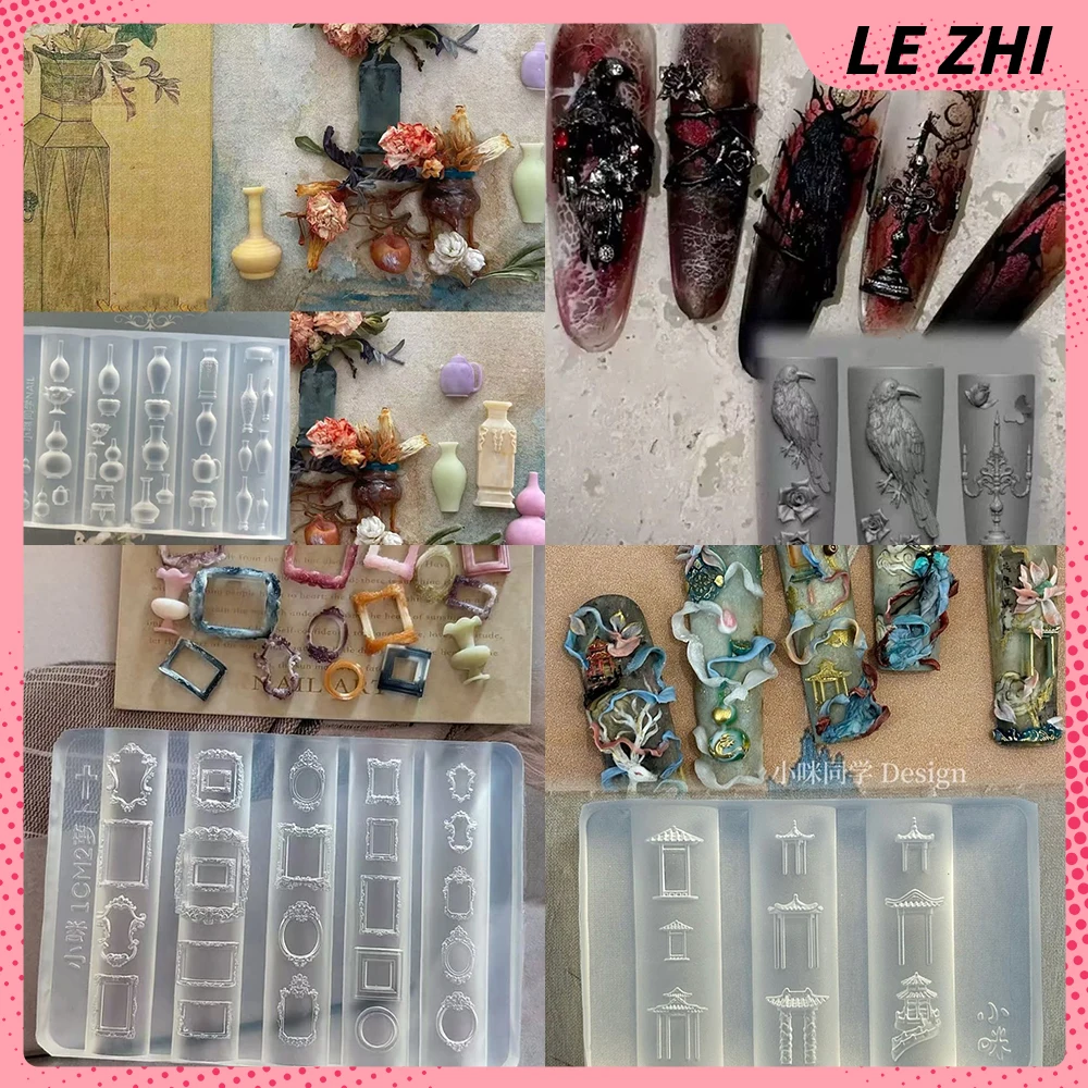 

Vintage Classic Chinese-Style Vase Photo Frame Nails Templates Mold Diy Candle Angel Bird Wing Rose Nail Art Mold Decor Gifts