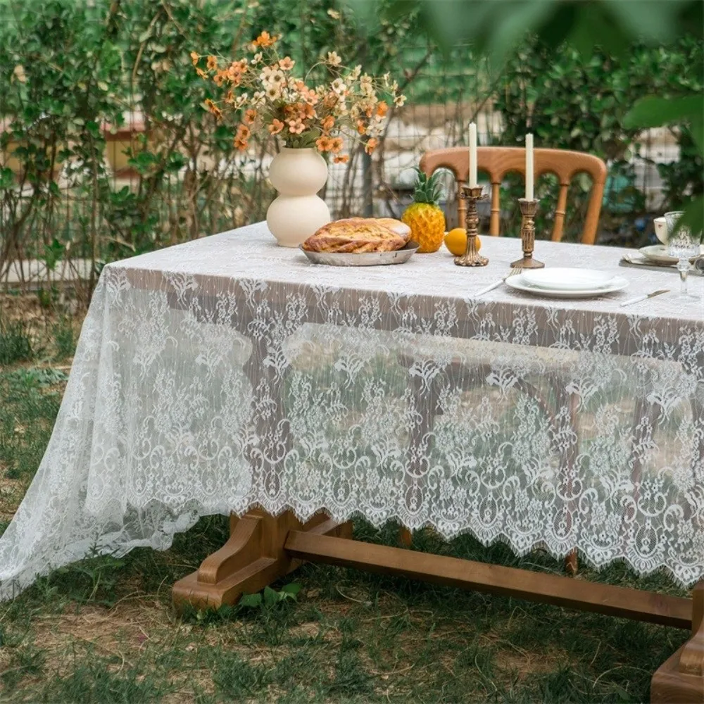 White Lace Party Tablecloth French Retro Valentine's Day Decorations Dining Table Cloth Rectangular Birthday Table Cover