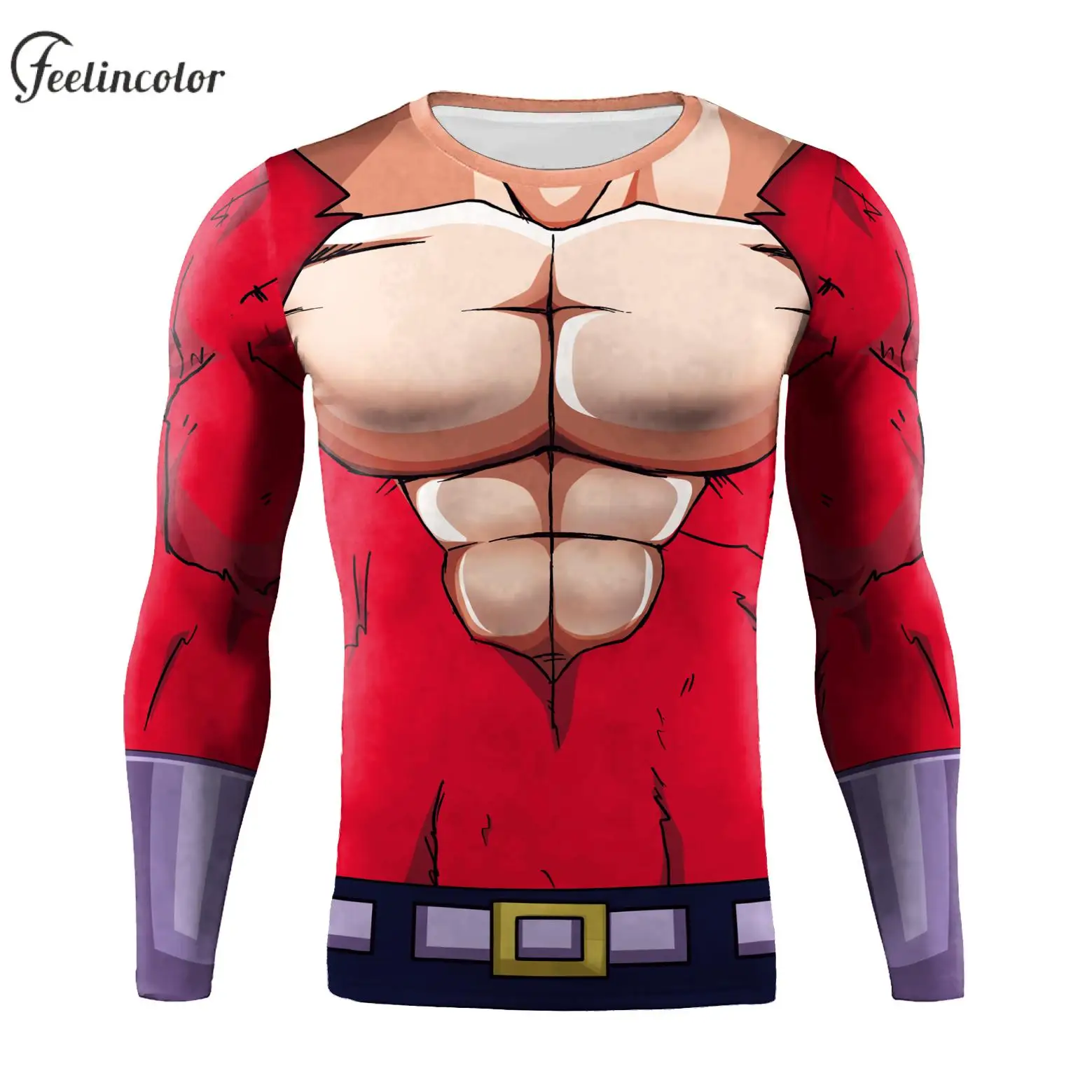 Camisa de manga larga para hombre, Top de entrenamiento de secado rápido, camiseta de compresión de cuello redondo para correr, ropa de calle de Anime, Camiseta con estampado muscular