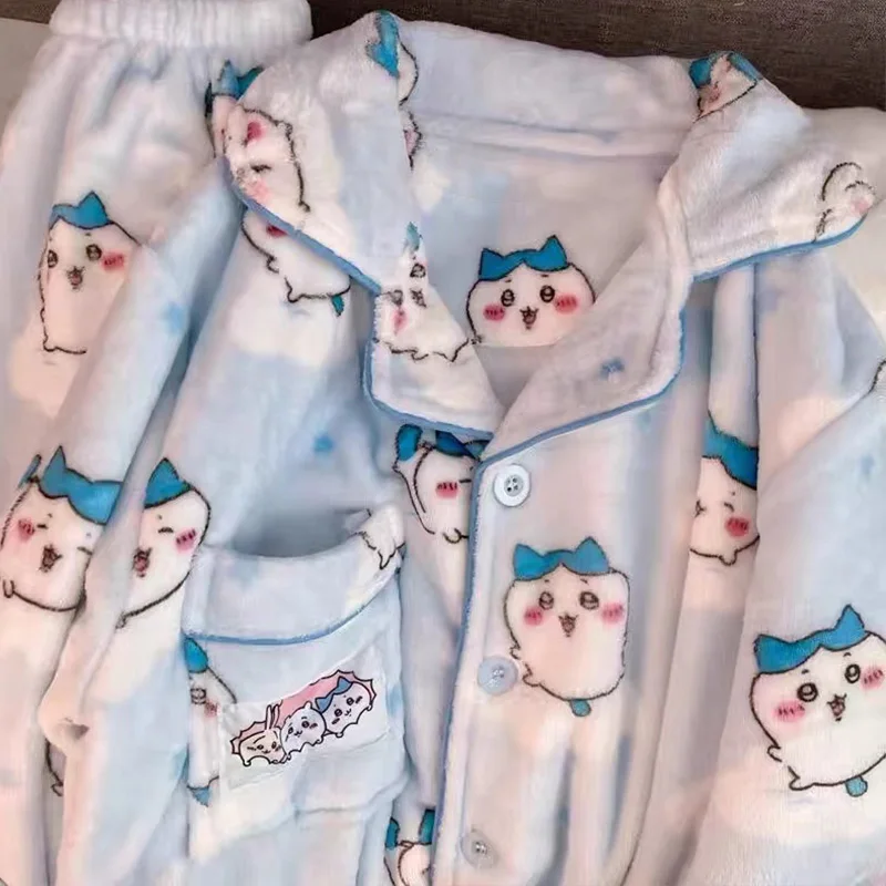 Chiikawa Hachiware Usagi Pjs Vrouw Pyjama Meisjes Anime Flanel Plus Dikker Warme Leuke Pyjama Cartoon Student Kawaii Homewear