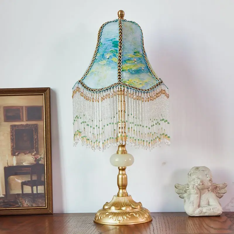 Vintage High Beauty American French New Chinese Plug in Princess Room Ins Style Tassel Desk Lamp