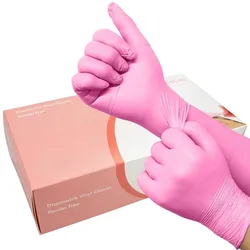 Guantes de nitrilo desechables, resistentes al agua, antiestáticos, duraderos y versátiles, sin látex, color rosa, herramientas de cocina