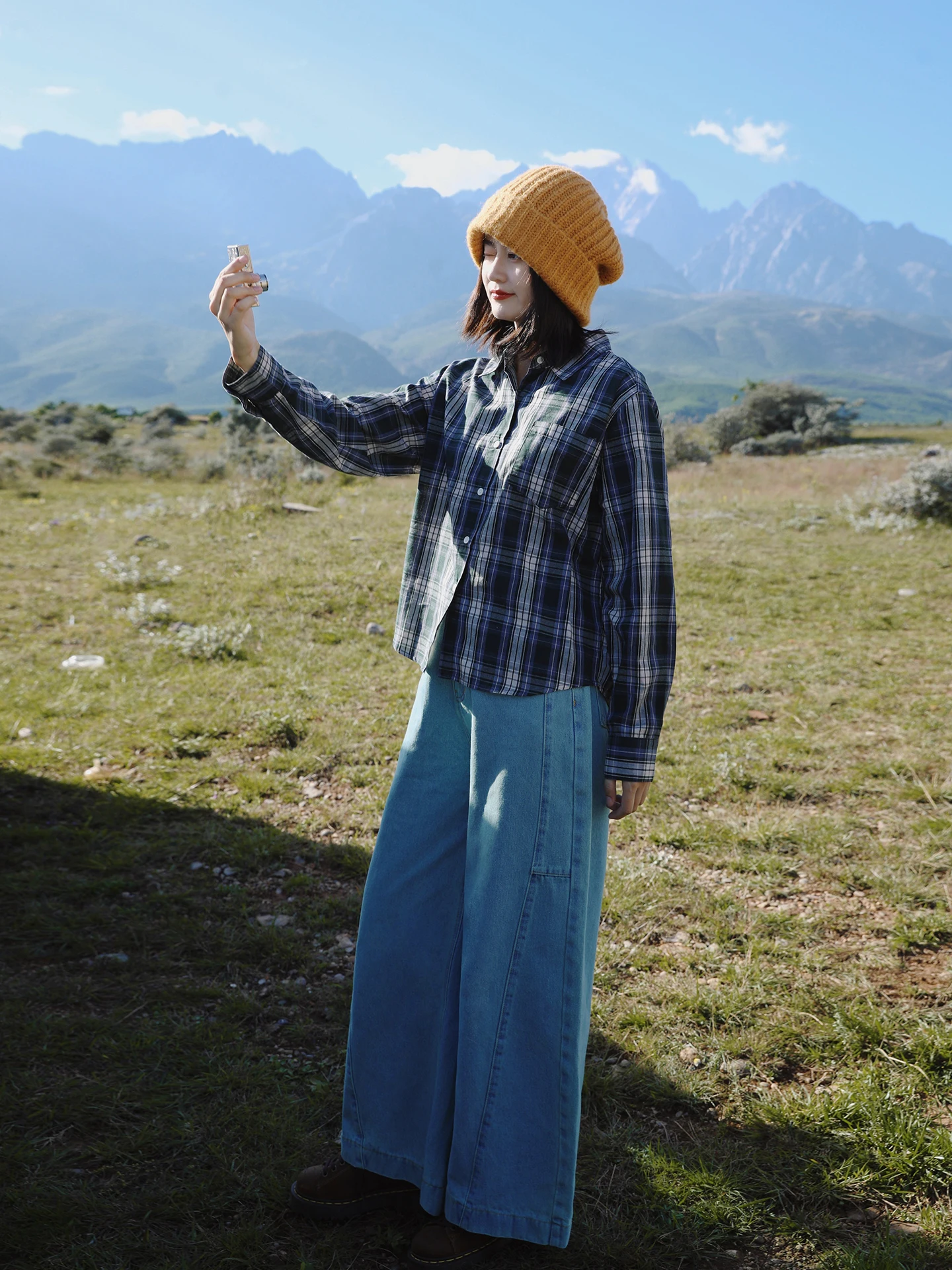 

Женская облегающая клетчатая одежда с цветочным принтом Ji C078 Long Sve irt een, внутренняя одежда с плечами, повседневная смесь хлопка