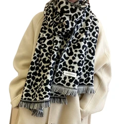 Pashmina Wrap Leopard Scarf For Women Lightweight Shawl Long Fringe Imitation Cashmere Winter Christmas Scarf