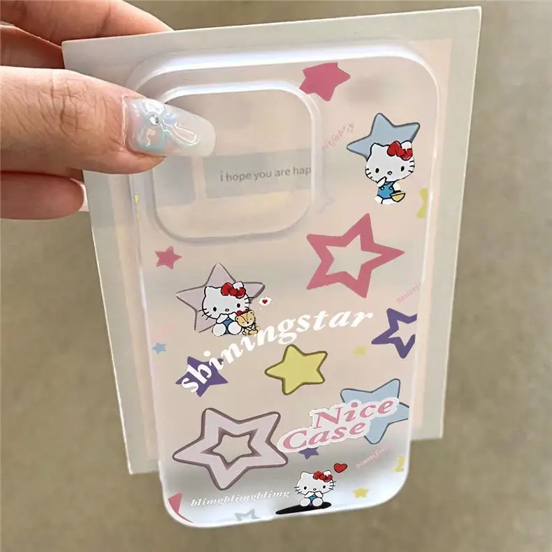 Cute Hellos Kittys Star Phone Case For iPhone 17 16E 16 15 14 Plus 13 12 11 7 8 Plus Pro XS Max Matte Transparent Frosted Cover
