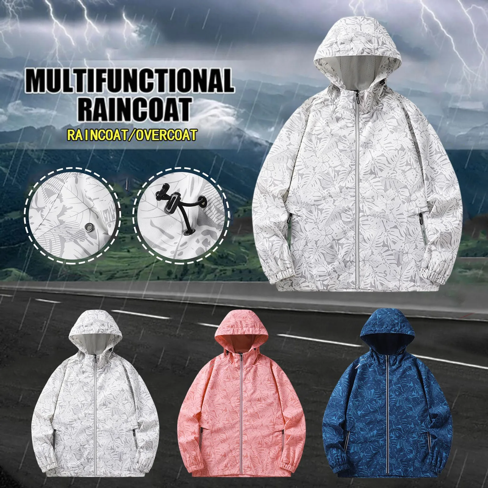 Womens Rain Jacket Lightweight Hooded Coat Solid Color Outdoor Adjustable Windbreaker Womens Zip up Jacket Womens Warm Jackets