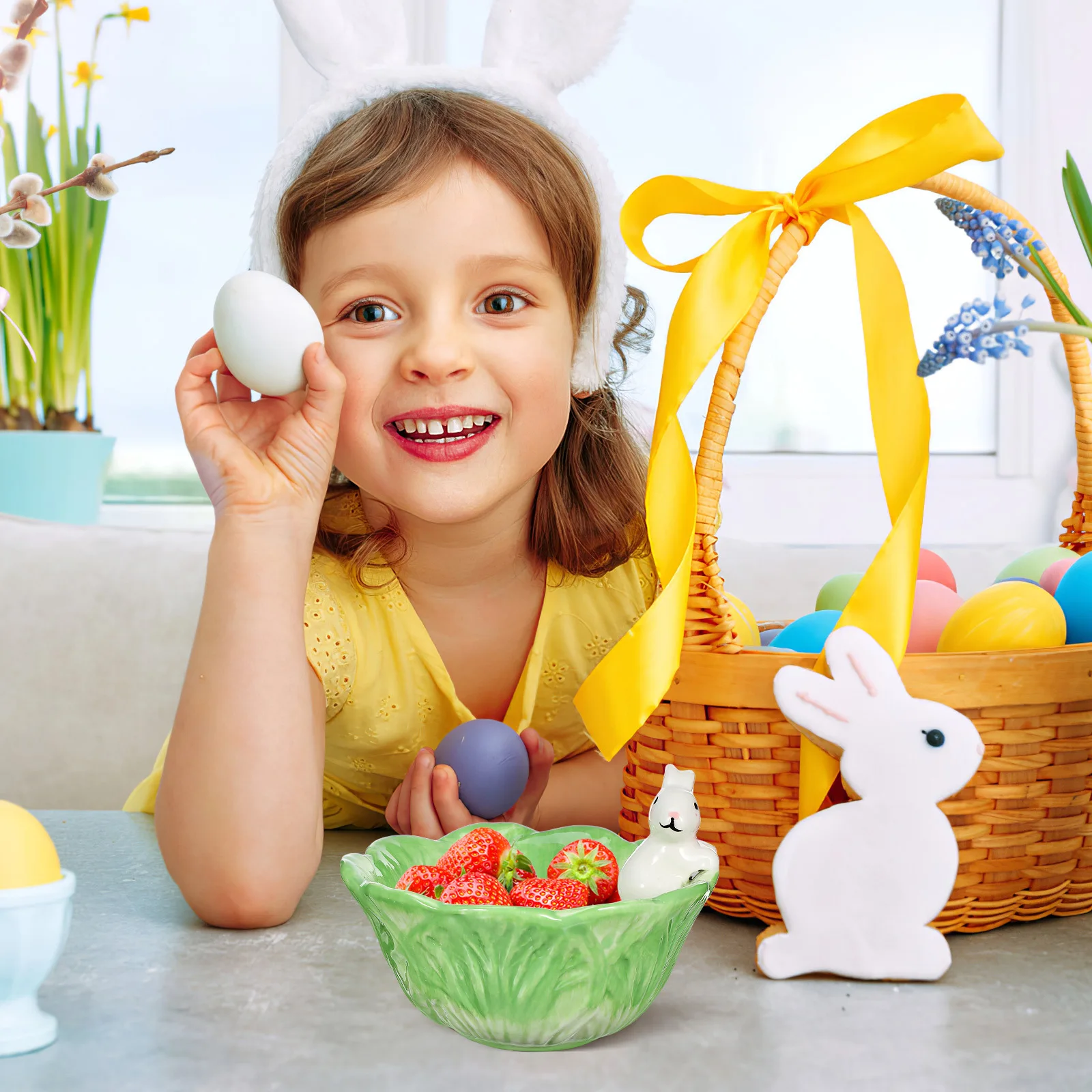 

Ceramic Rabbit Modeling Bowl Cartoon Children Tableware 5.89 Inch Kids Food Bowl Non Slip Base Children Tableware
