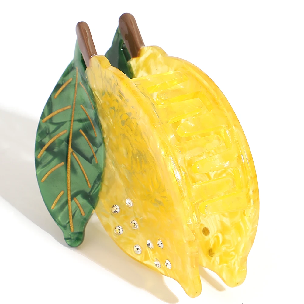 الفاخرة خلات حجر الراين الفاكهة الليمون كراب مشبك شعر جديد لا زلة ثابت ذيل حصان القرش إكسسوارات الشعر أداة أغطية الرأس دبوس الشعر #4