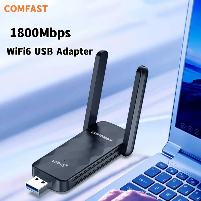 

WiFi6 USB Adapter AX1800 Wireless Wi-Fi Dongle Network Card 1800Mbps 2.4G/5GHz Usb Adapt Free drive receptor For Windows 10/11