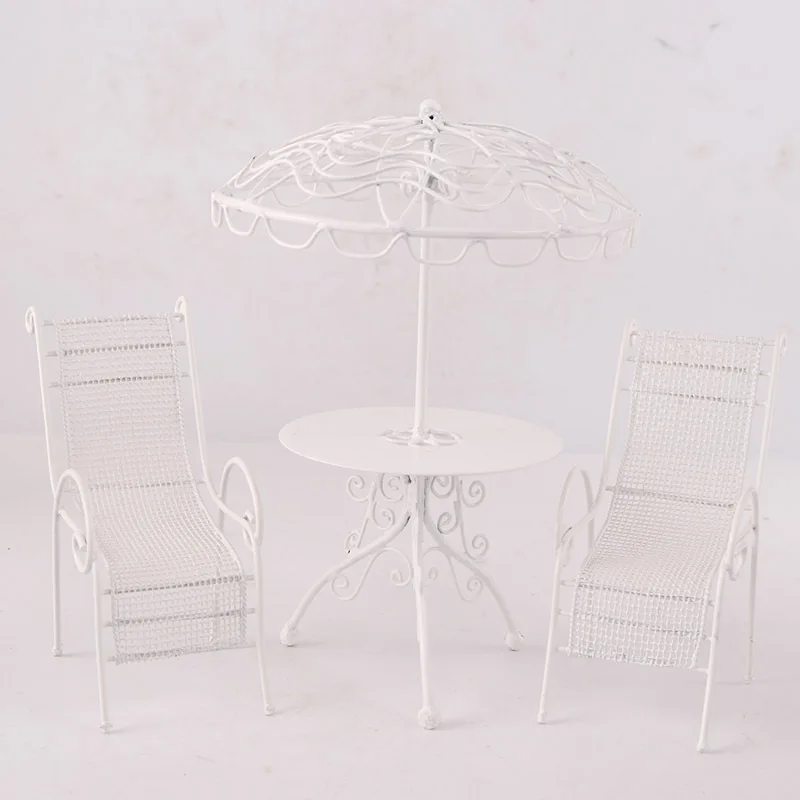 Miniature Items Dollhouse Wrought Iron Umbrella Table Chair Set Mini Outdoor Coffee Chair blyth Doll House Accessories Furniture