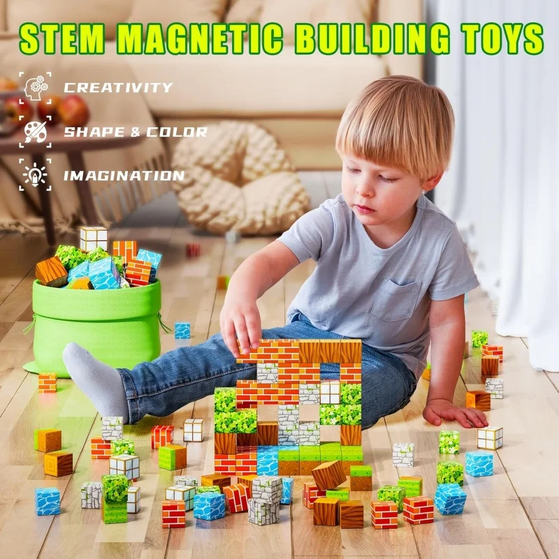 100 Uds. Bloques de construcción magnéticos para niños, cubos magnéticos, juguetes educativos del mundo, juego de construcción magnética, juego de regalo de cumpleaños