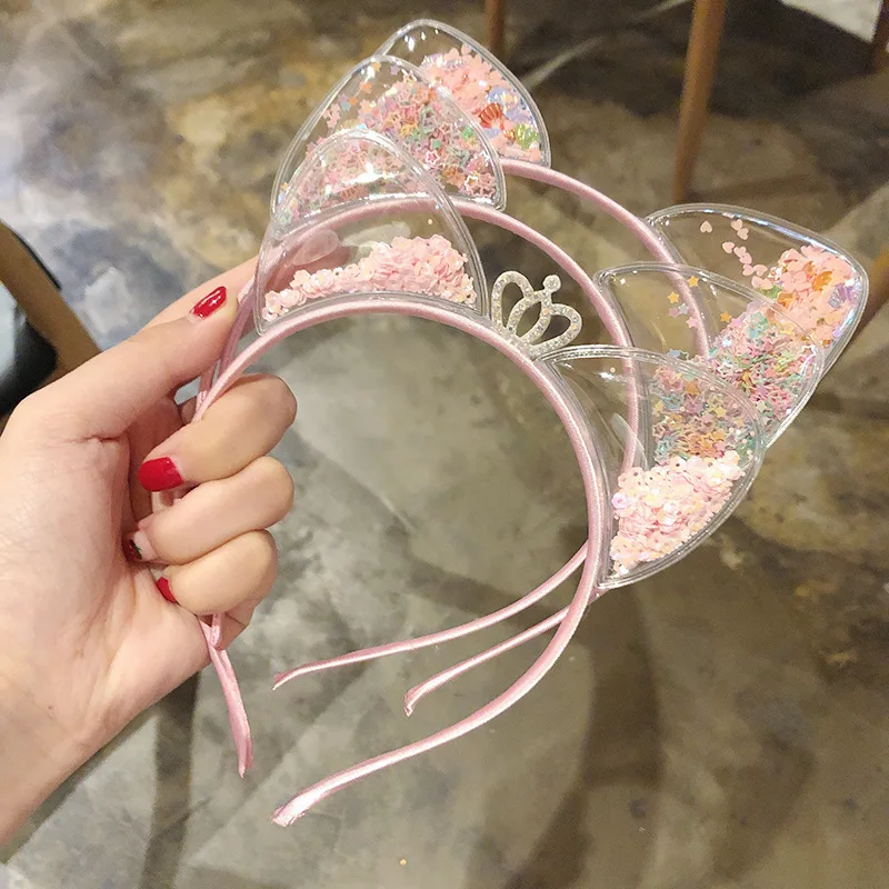 Cute Cat Ear Quicksand Hair Hoops for Girl Korean Baby Kids Crown Hairbands Headwear for Girl Hair Accessory