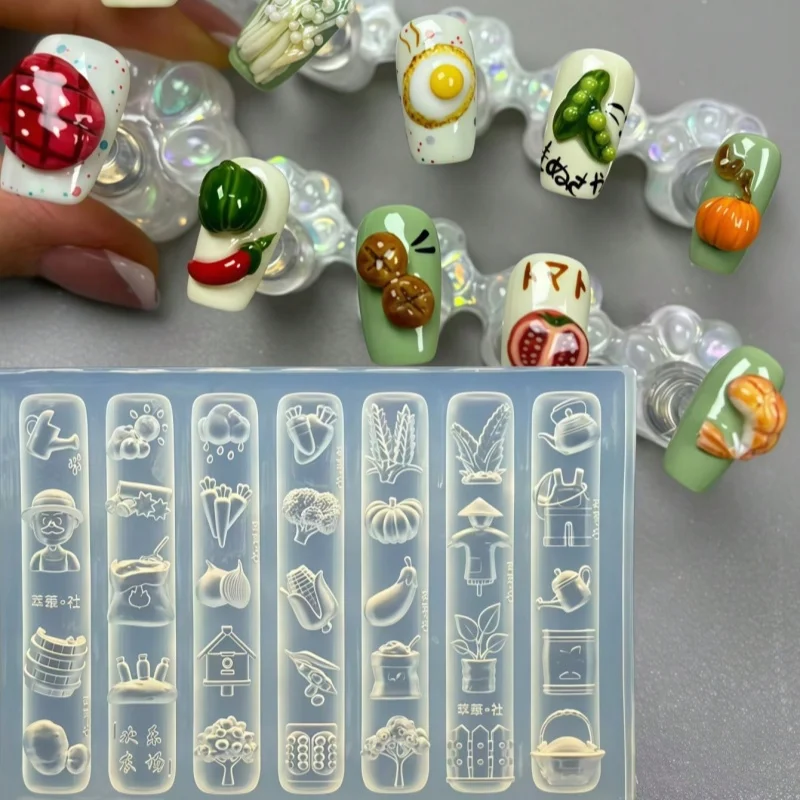 3D Nail Art Mold Countryside Farm Vegetable Cartoon Animal Silica Gel Mold for Nail Decorations Transparent Design
