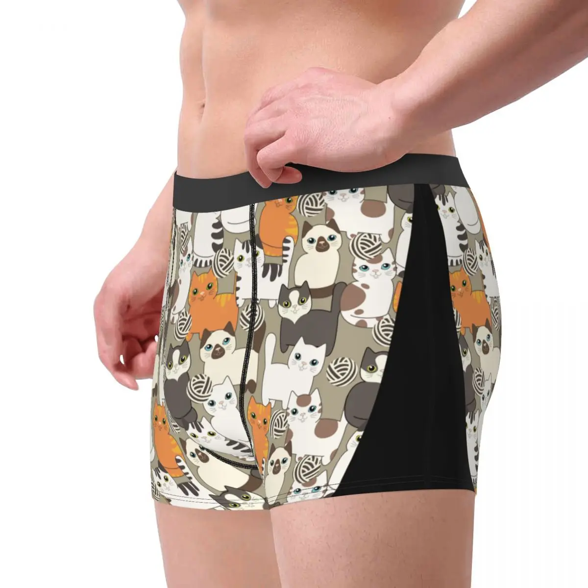 Man Funny Cartoon Cats Boxer Shorts Panties Soft Underwear Beige Siamese Cat Homme Novelty S-XXL Underpants