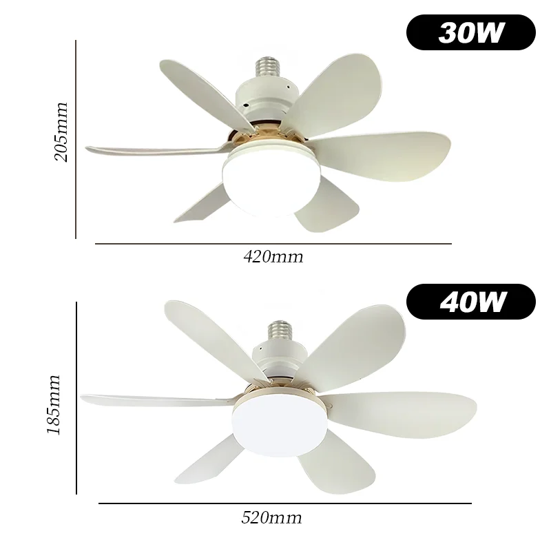 Estate LED40W ventilatore a soffitto E27 Terza modalità con telecomando Forte forza del vento Mini Fan dimming per la casa 85-265V