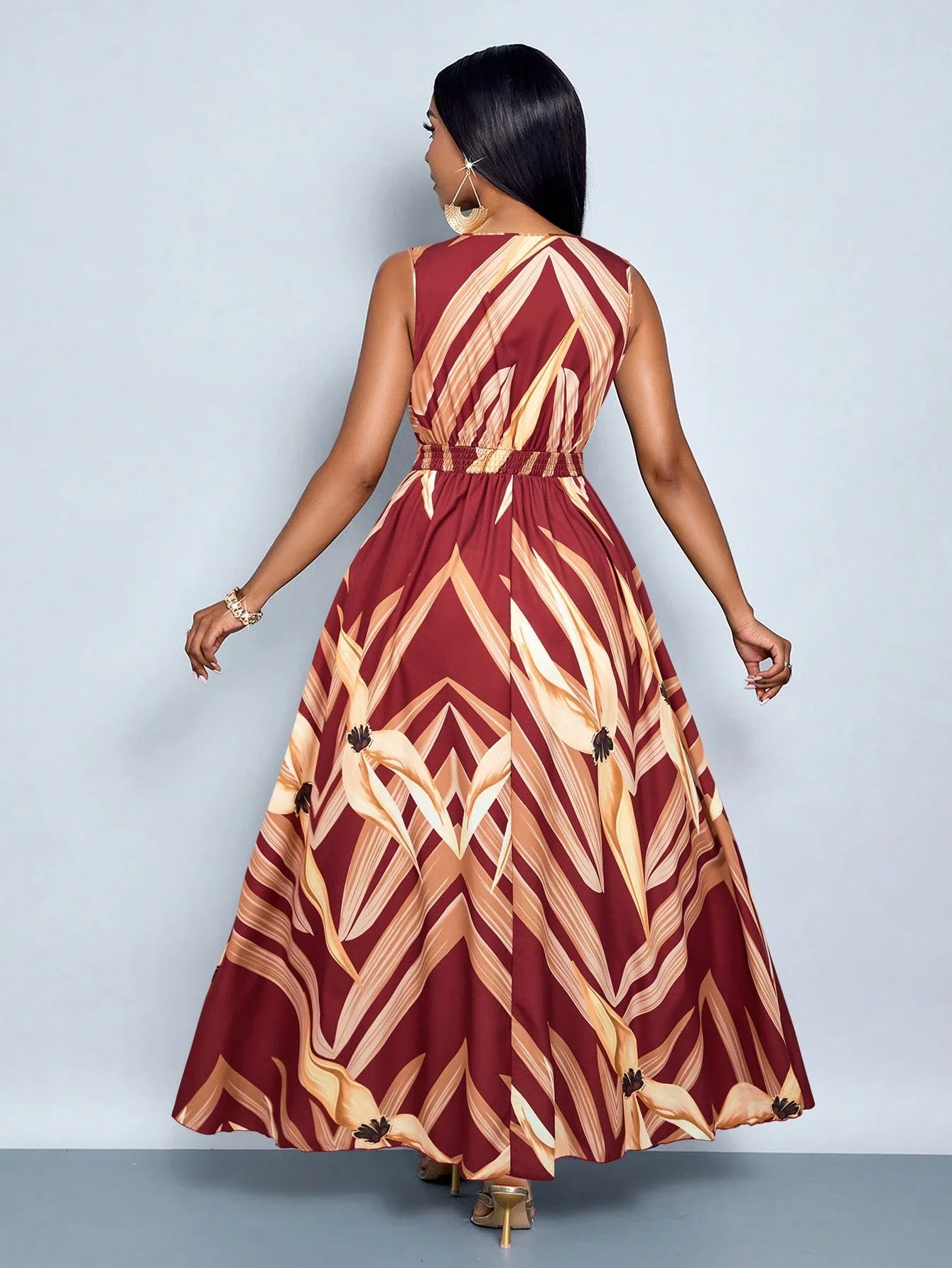 

Длинное платье без рукавов с эластичной талией для летнего отдыха, в стиле бохо, для пляжных путешествий, элегантное, с цветочным принтом