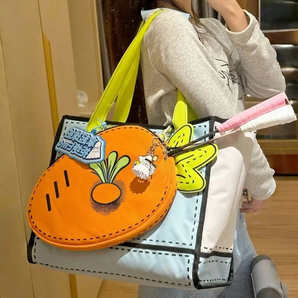 

Fashion Large Capacity Badminton Bag Comic Korean Style Tennis Carrot Bag Cartoon Removable Canvas Tote Bag Women