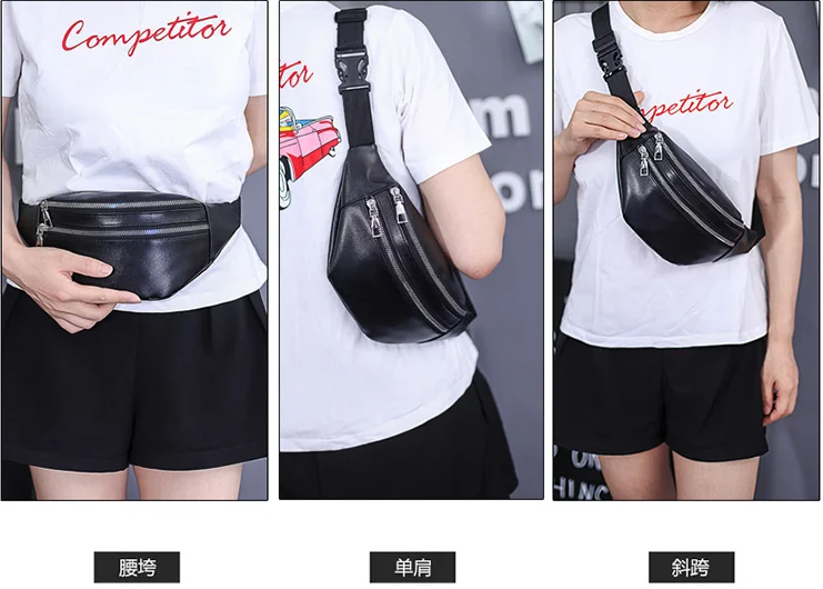 Vintage Solid Color Chest Bag for Women PU Leather Crossbody Bags Double-zipper Waist bags Fanny Pack Casual Lady Purse сумка 가방