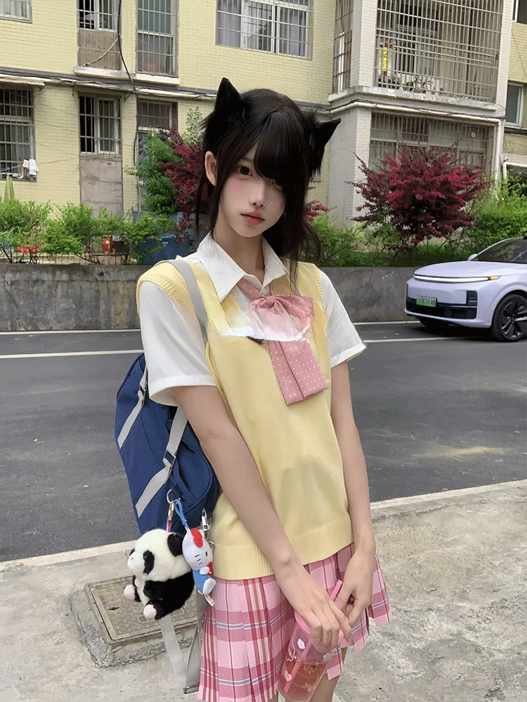 

Комплект с плиссированной юбкой в клетку в стиле JK для студенток, с ароматом вишневого молока, летний наряд для женщин