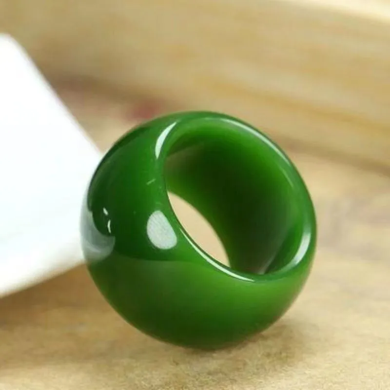 Natural Green Jade Ring Wide Band Men Women Healing Gemstone Fine Jewelry Genuine Chinese Hetian Jades Nephrite Thumb Rings