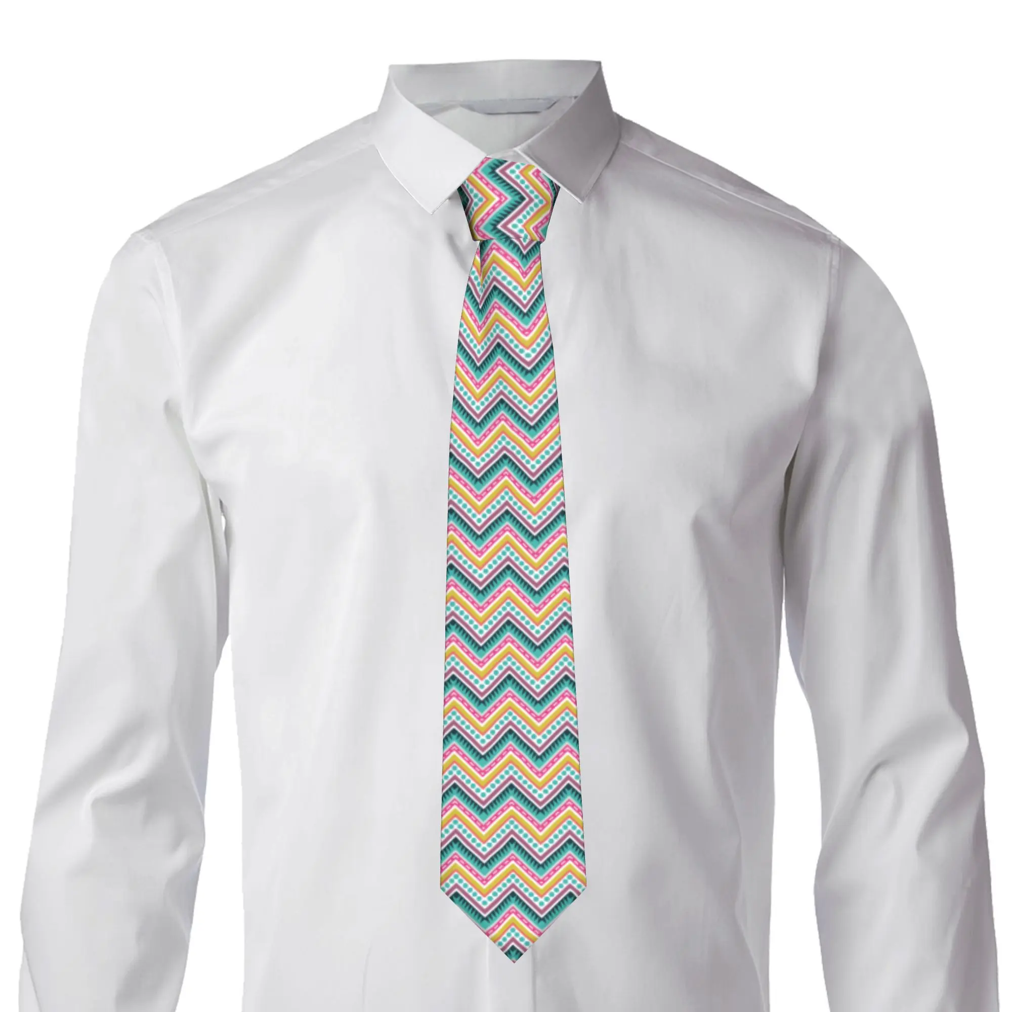 Zig Zag Geometric Colorful  Neck Tie Men Classic  Silk Party Necktie