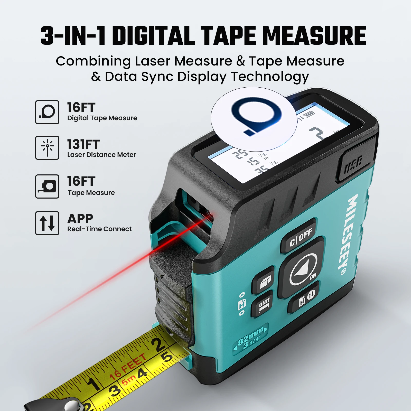 Mileseey DT11 Laser Tape Measure,40M 2-In-1 Digital Laser Meter ,Laser Rangefinder Building Tools Measure Device Ruler