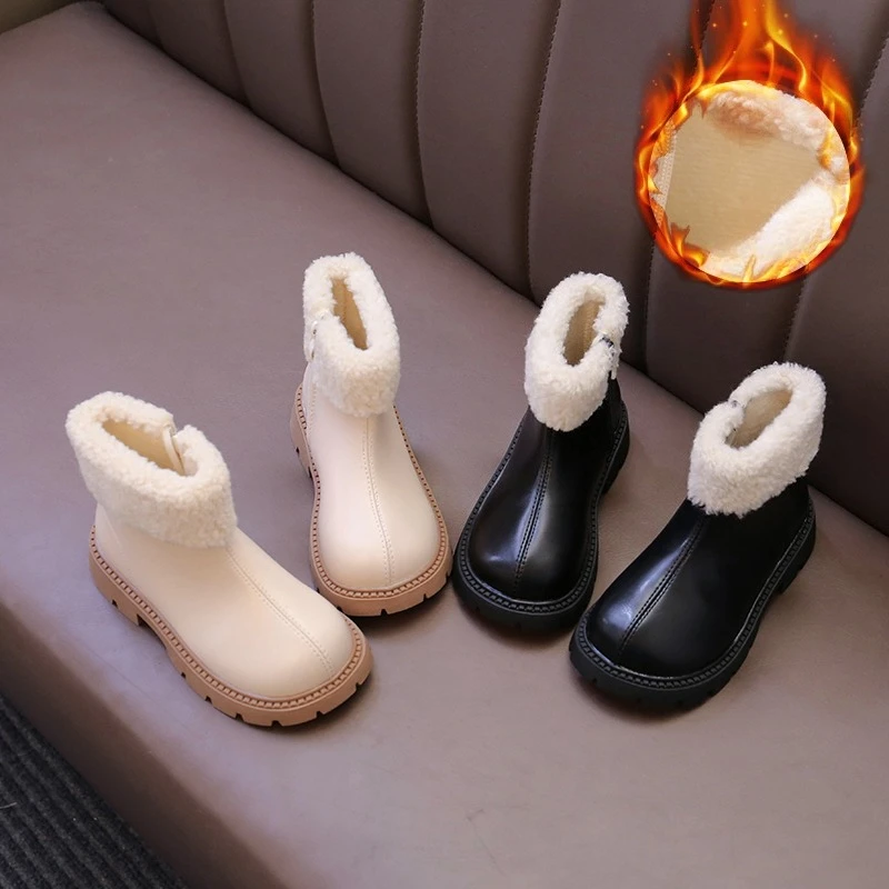 

Children's Padded Fashion Leather Boots 2-18 Years Old Padded Thickened Boys Girls Cotton Shoes Simple Kids Baby Short Boots