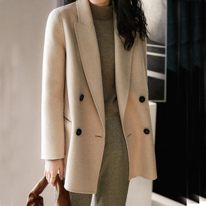 Korean Classic Women's Coat Autumn and Winter New Polo Collar Pure Wool Coat Commuter's All-Matching Women's Fashion Clothing