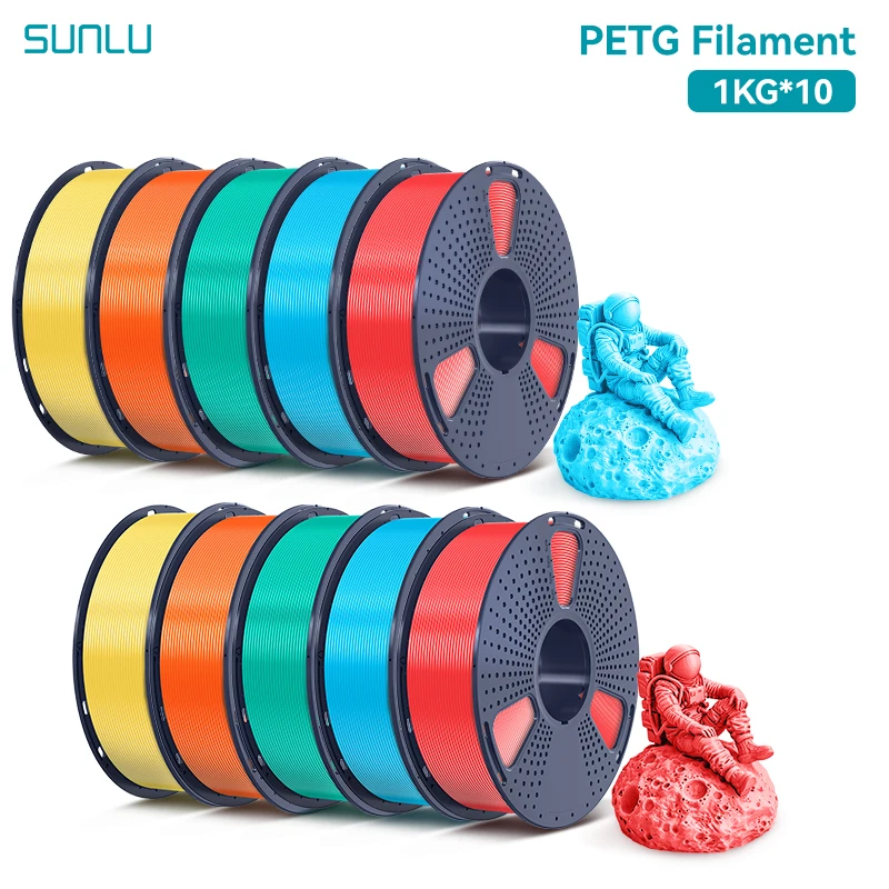 SUNLU 10 kg PETG/PETG-Klargelfilament, 1,75 ± 0,02 mm, 1 kg Spule (2,2 lbs), hohe Zähigkeit, ordentlich gewickeltes Filament, passend für die meisten FDM-Drucker