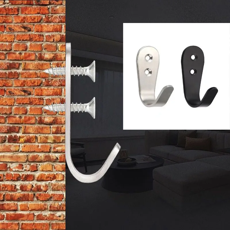 Wall coat hooks, 6 packs of black coat hooks, wall mounted single door hooks, big J metal hooks for kitchen, bedroom, bathroom