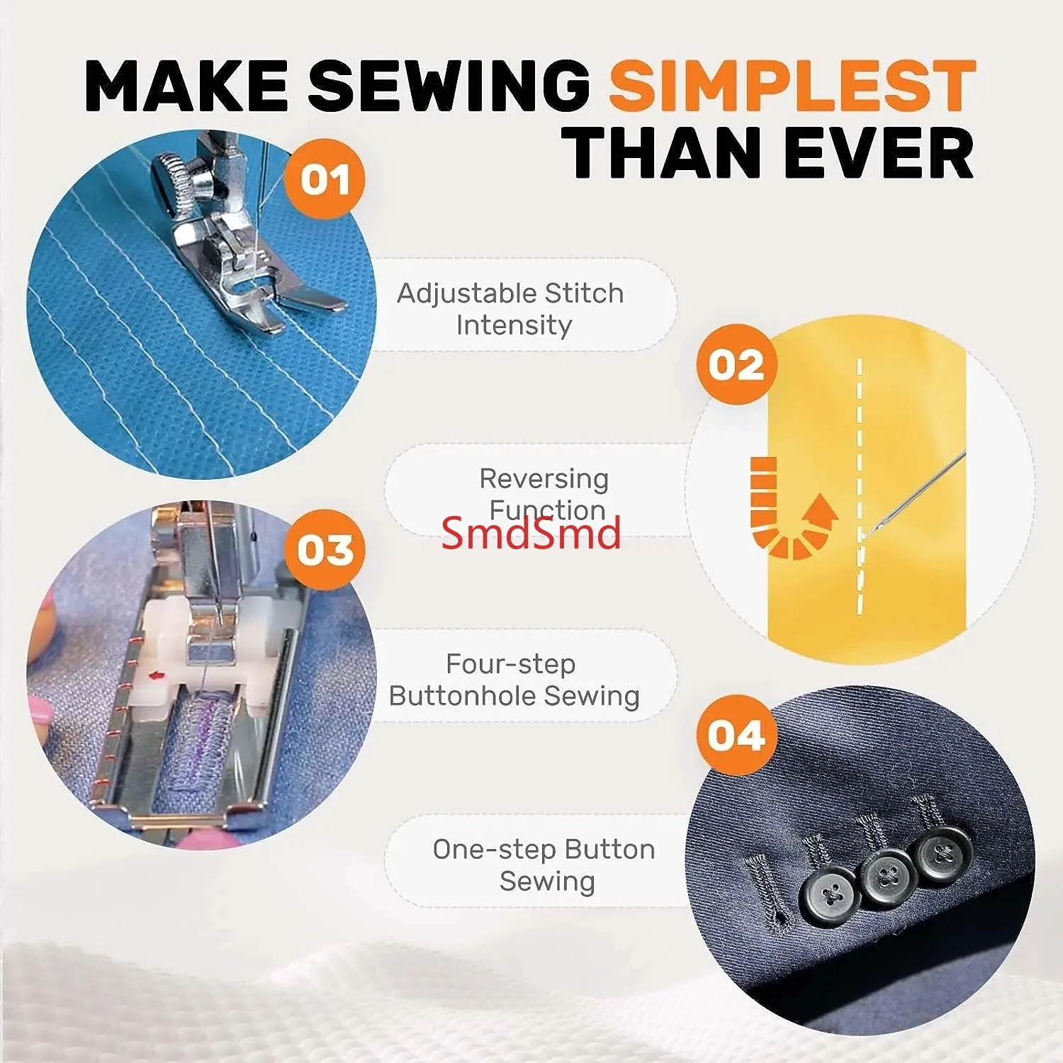 portable Sewing Machine for Beginners with 12 Stitches Pattern LED Light Foot Pedal Double Thread Sewing Kits  Plugged In 220V