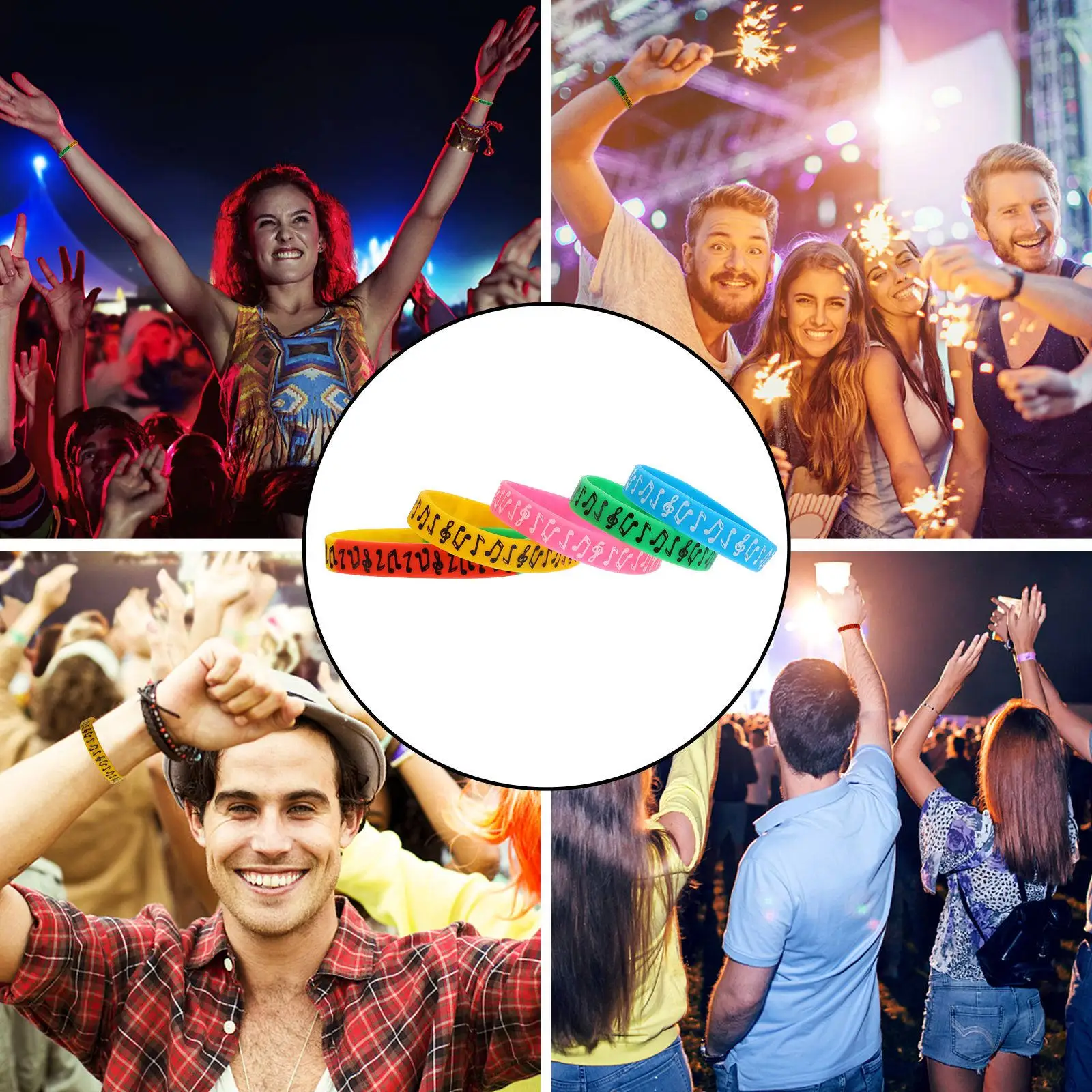 

10Pcs Music Festival Wristbands Silicone Syllable Notes Design Electric Concert Decorative Bracelets Comfortable Wristbands