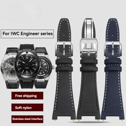 For IWC Engineer Series IW322703 IW372504 Woven Nylon Patterned Cowhide Watch Band Notch 28x19mm Bracelet Blue Black Watchband