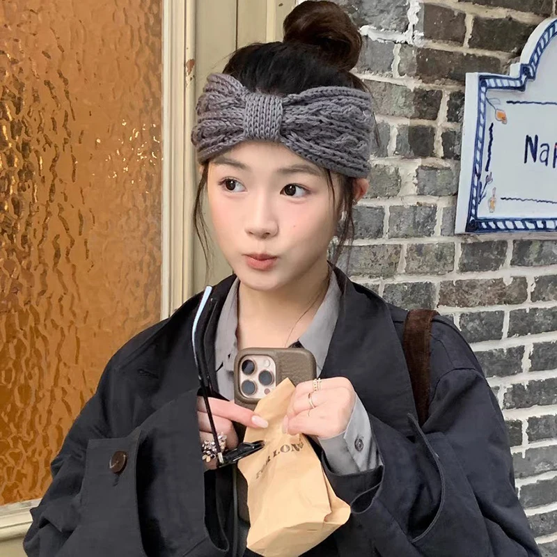 Faixa de Cabelo em Forma de Laço Coreano INS, Quente e à Prova de Vento para Meninas Doces, Moda de Rua