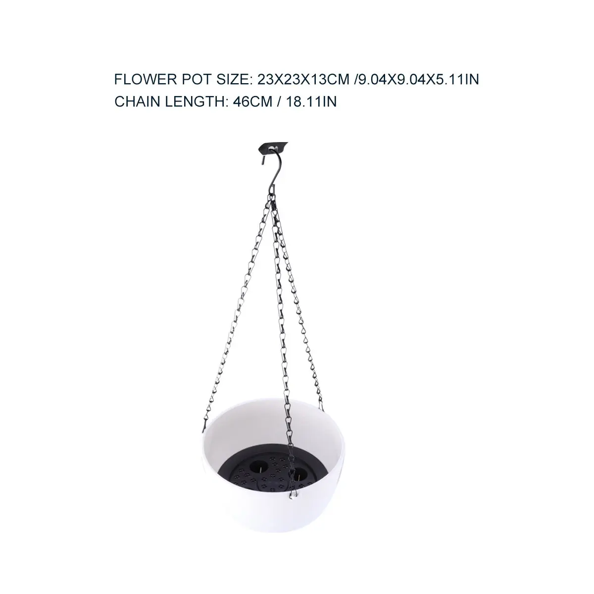 Elegant Hanging Planter Plastic Flower Pot with Chain Watering Port for Garden Home Office Porch Outdoor Display Holder