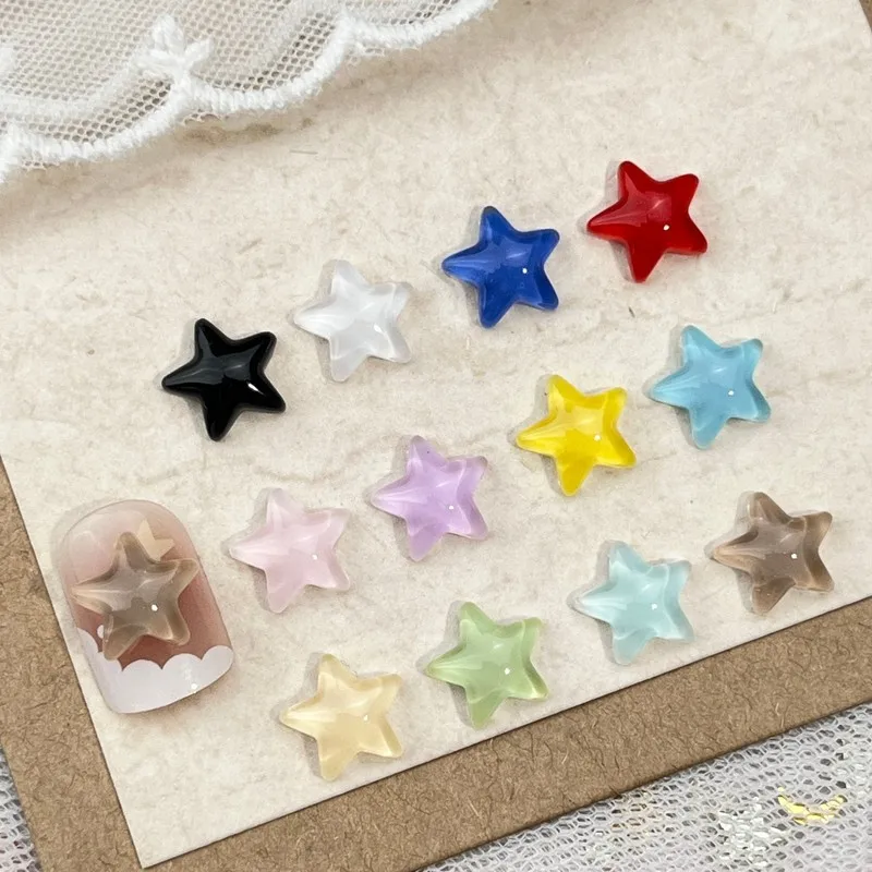 50pcs 3D Pentagram Nail Charms Ice Transparent Colored Star Resin Nail Art Decor DIY Earrings Press On Nails Accessories