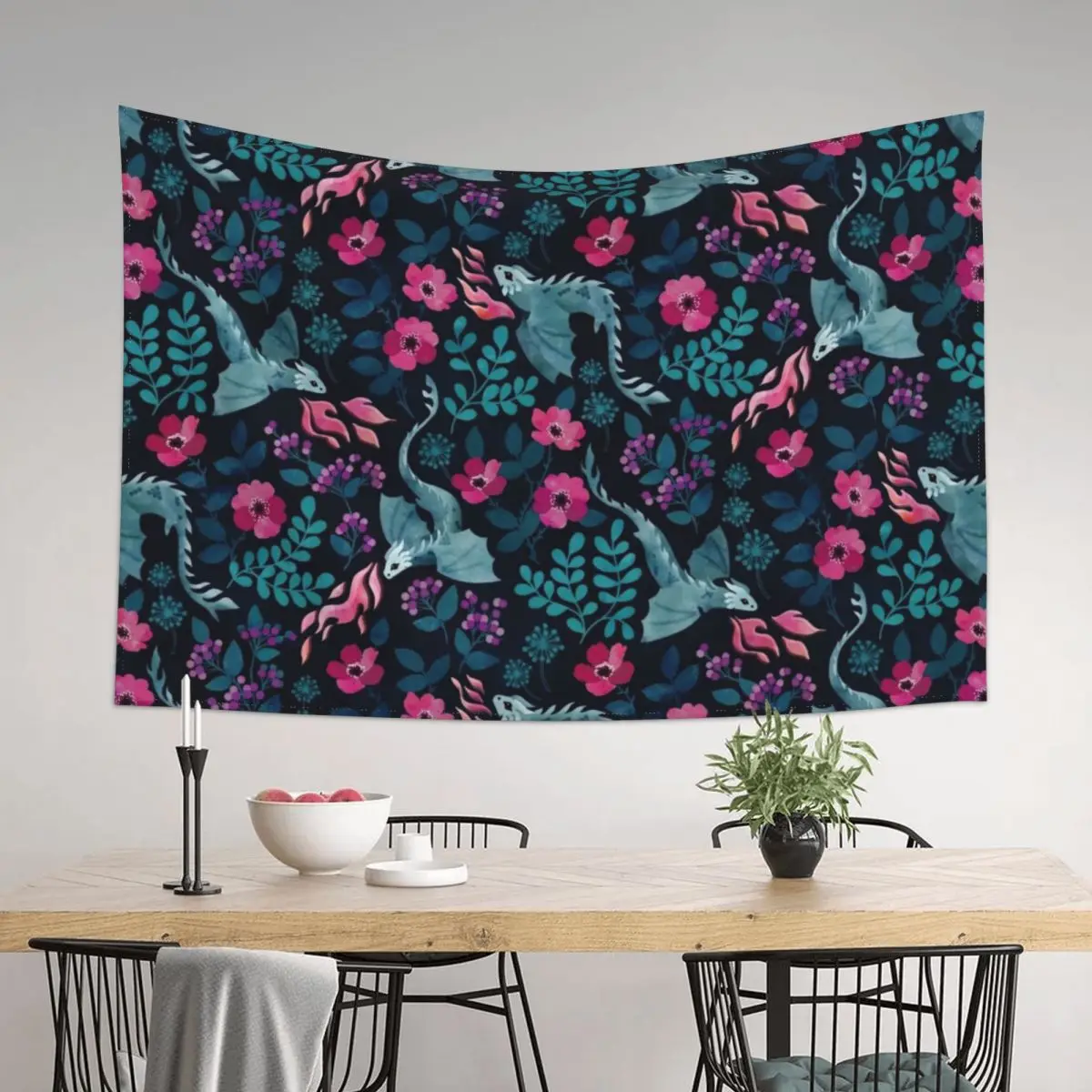 

Dragons floral in dark jewel tones Tapestry Decor For Bedroom Wall Hanging Outdoor Decor Tapestry