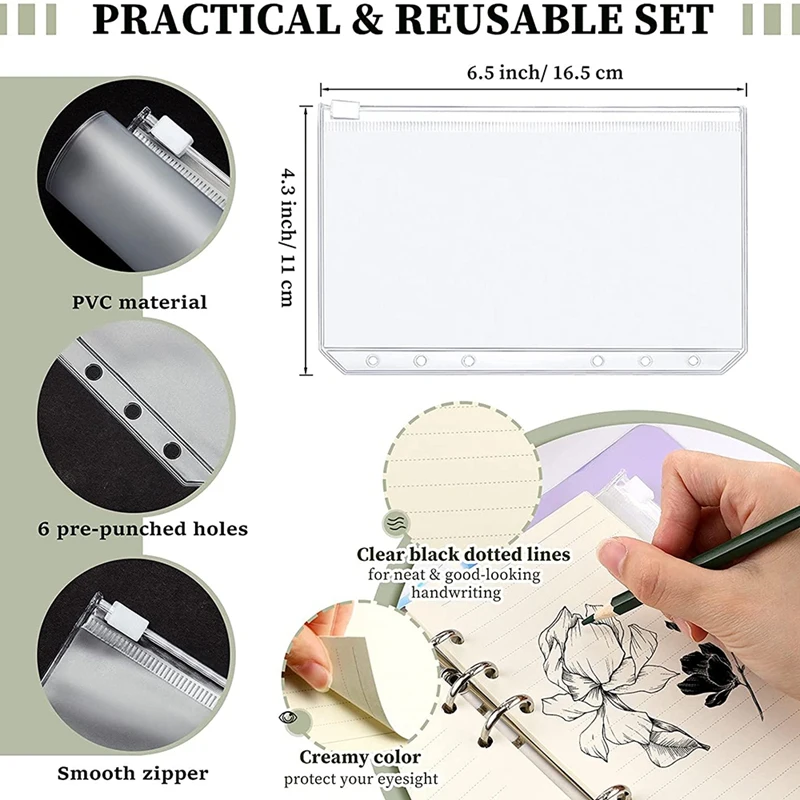 A6 Budget Planner Binder Organizer Soft PVC Notebook Binder Cover With 12 Pieces Binder Pockets (Rainbow Style)